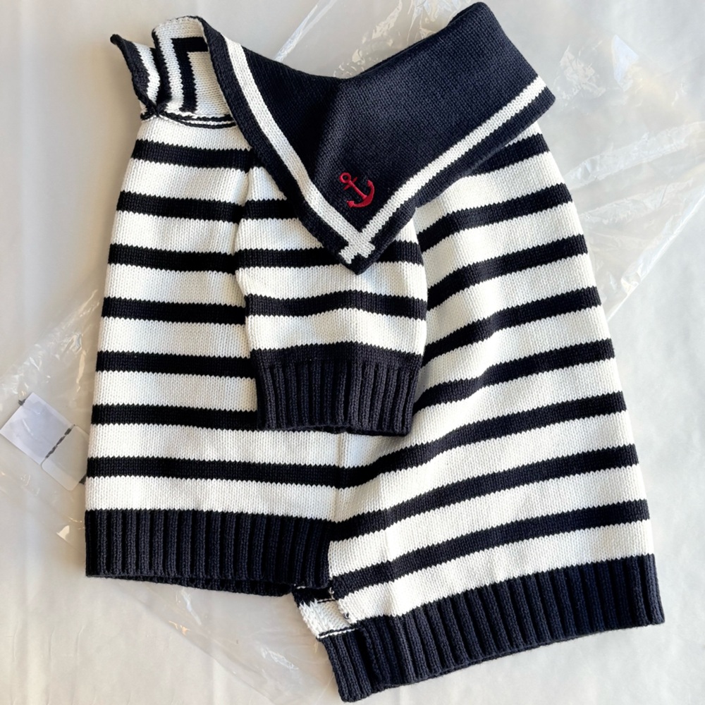 Mark & Graham Sailor Dog nautical Sweater Blue White Cotton XL Extra Large new